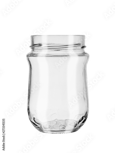 empty glass jar without cover isolated on a white background with patches of light