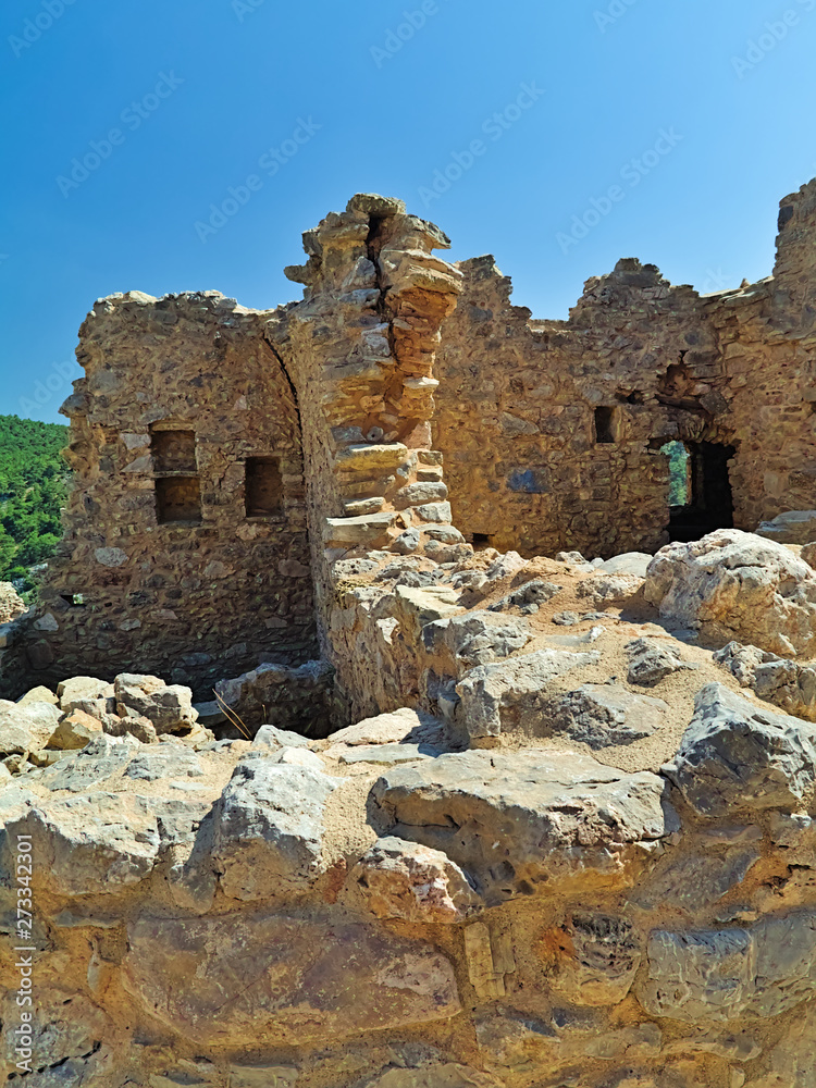 Ruined buildings at the  medieval village of  Anavatos, Chios island, Greece.