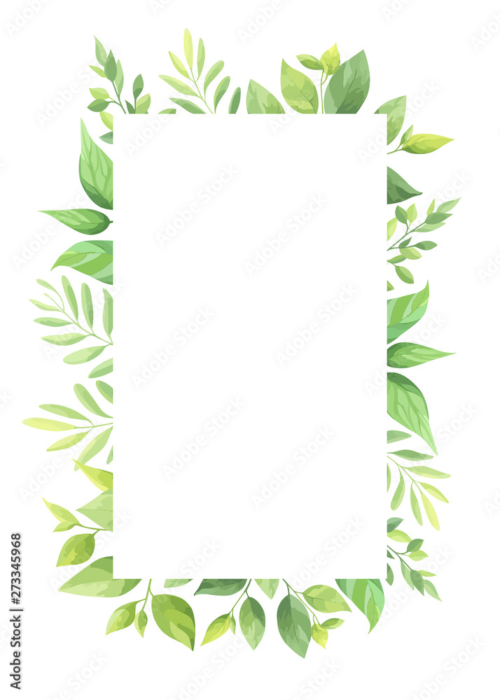 Green leaves frame template. Vector illustration.