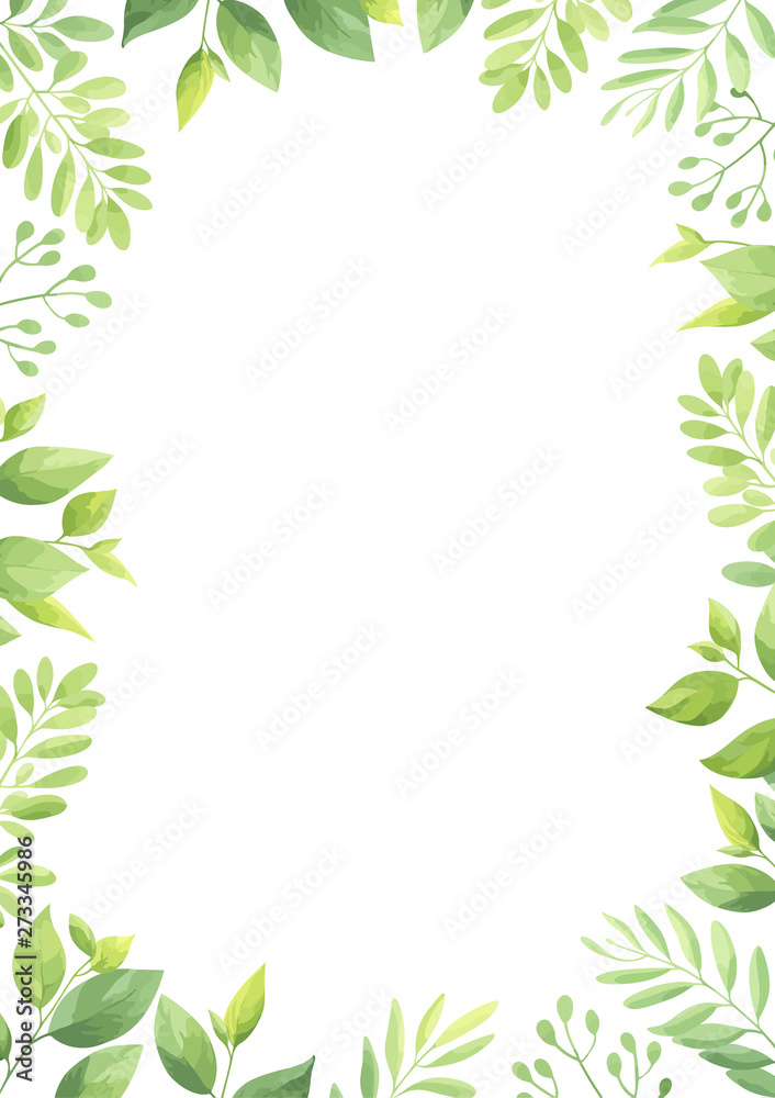 Floral frame template. Green leaves border. Vector illustration.