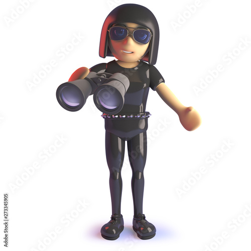 Cool gothic girl in latex catsuit with binoculars, 3d illustration © Steve Young