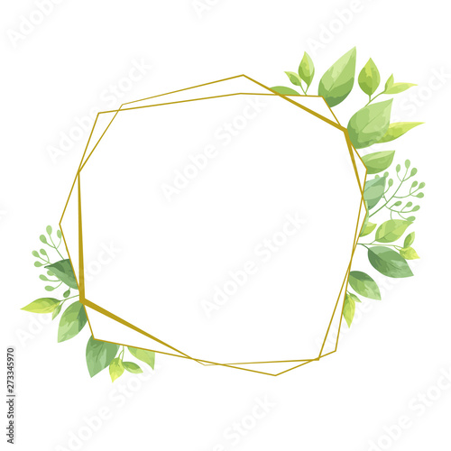 Green leaves geometric frame template. Vector illustration.