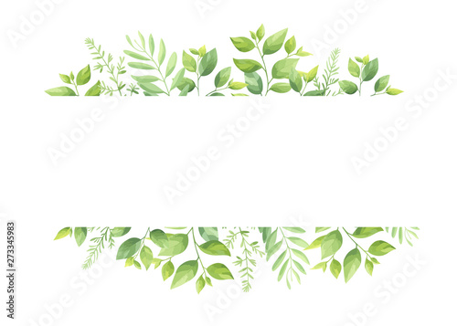 Green leaves frame template. Vector illustration.