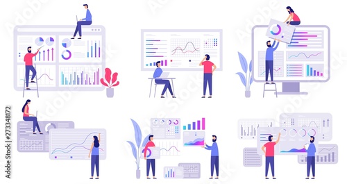 Market forecast. Trends analytics, business marketing strategy and market forecasting. Banking digital trading, blockchain finance analysis diagram. Flat vector isolated illustration icons set