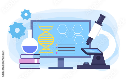 Biotechnology researching concept. Vector flat graphic design cartoon illustration