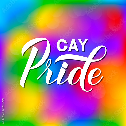 Gay Pride 3d lettering on bright gradient background colors of rainbow. Pride Day, Month, parade concept. LGBT rights slogan. Easy to edit vector template for banner, poster, flyer, sticker.