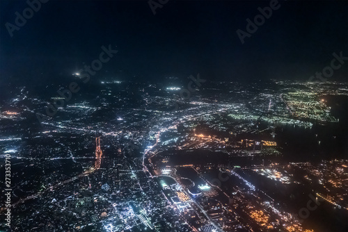 東京湾夜景航空写真 浦安付近（東京・千葉）