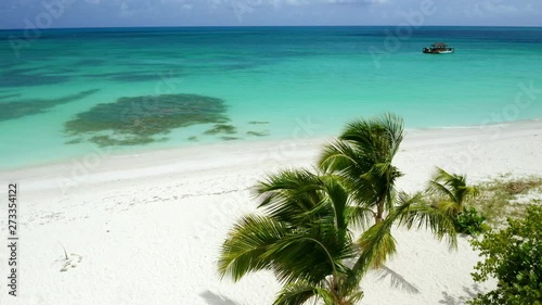 tropical palm trees on perfect beach, Dickenson Bay, Antigua