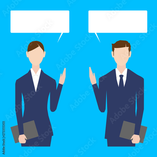 Business people. Vector illustration. Flat design. Man and woman. Speech Bubble.