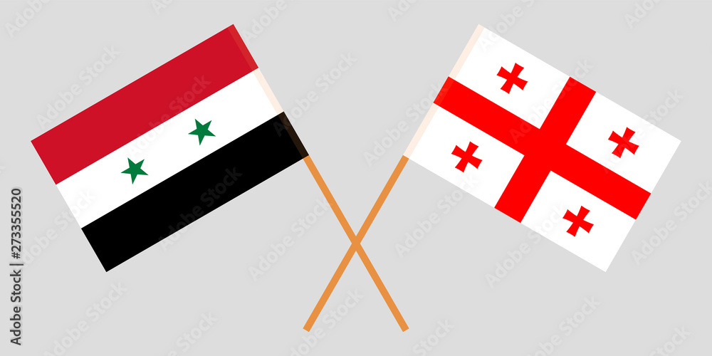 Georgia and Syria. Crossed Georgian and Syrian flags