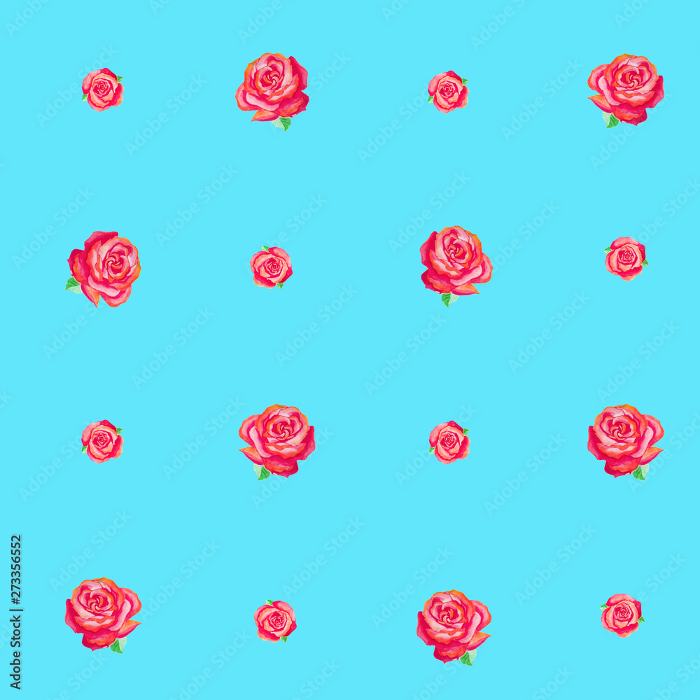 Blue seamless pattern of small red roses. Blue seamless pattern of small red roses.