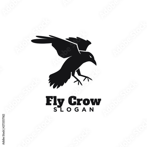 raven crow fly black color with isolated background logo icon design vector illustration