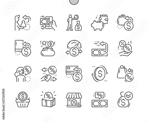 Cashback service Well-crafted Pixel Perfect Vector Thin Line Icons 30 2x Grid for Web Graphics and Apps. Simple Minimal Pictogram