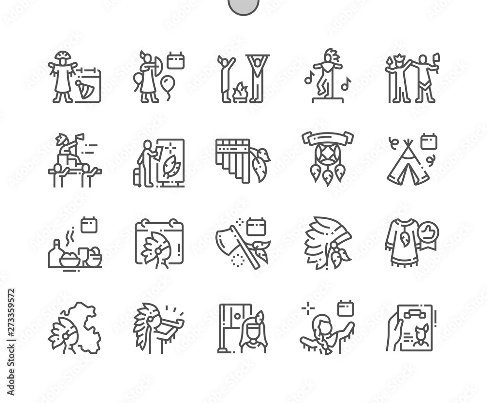 Fototapeta premium Indian day in Peru Well-crafted Pixel Perfect Vector Thin Line Icons 30 2x Grid for Web Graphics and Apps. Simple Minimal Pictogram