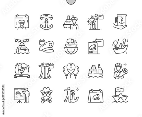 Day of the Seafarer Well-crafted Pixel Perfect Vector Thin Line Icons 30 2x Grid for Web Graphics and Apps. Simple Minimal Pictogram