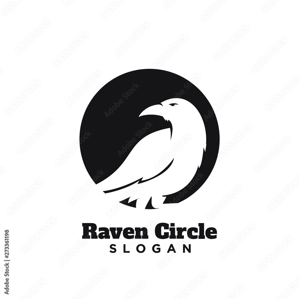 Fototapeta raven crow fly with circle black logo icon design vector illustration template