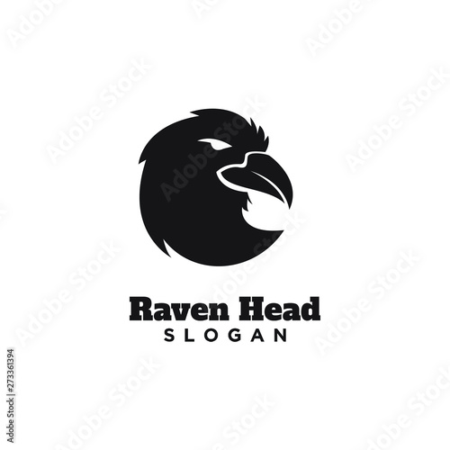 raven head crow logo black icon design vector illustration template