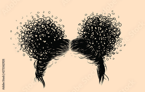 Curly beauty girl illustration isolated on clear background with long hair. Hand draw idea for business cards, templates, web, brochure, posters, postcards, salon