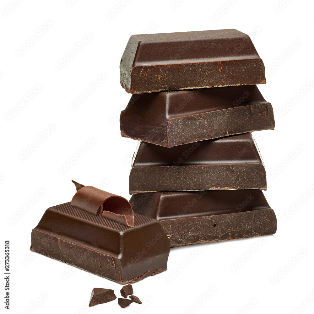 Chocolate block or bar with curls isolated on white background including clipping path Chocolate block or bar with curls isolated on white background including clipping path