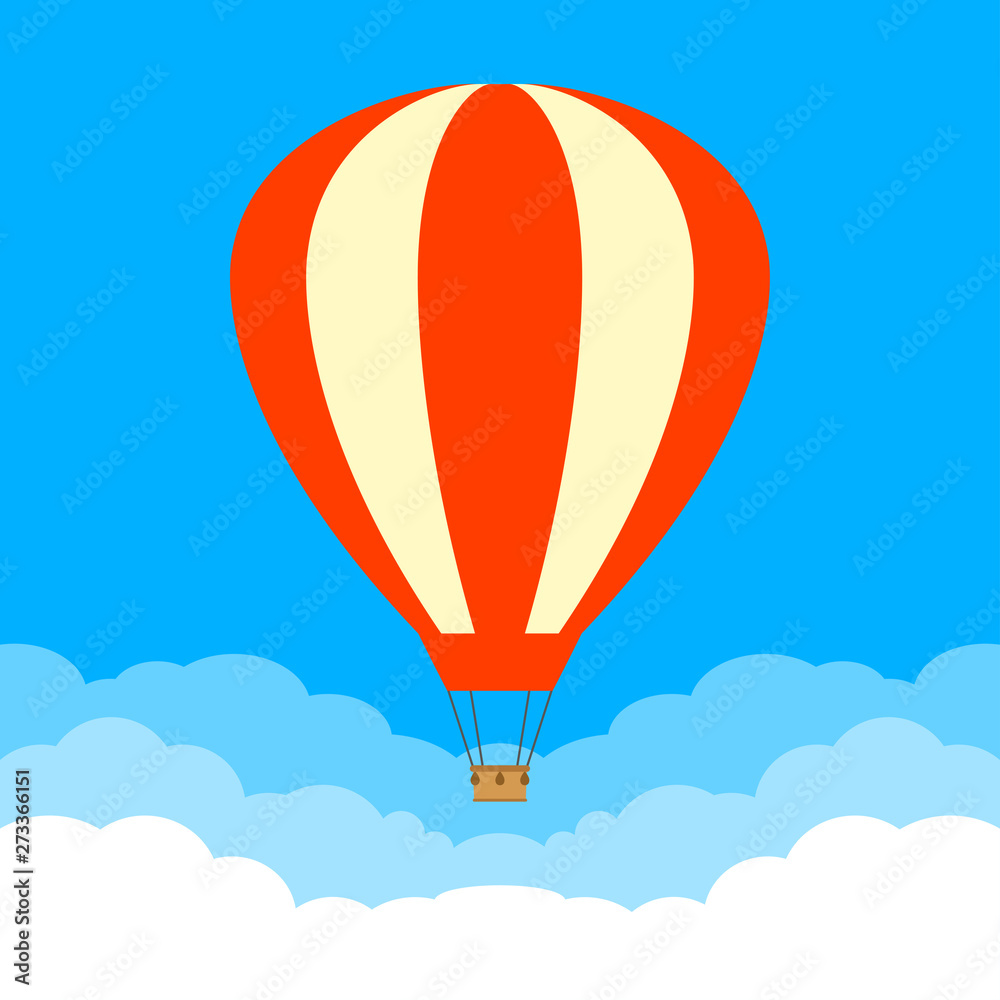 Obraz premium Hot Air Balloon in the sky with clouds. Vector illustration.