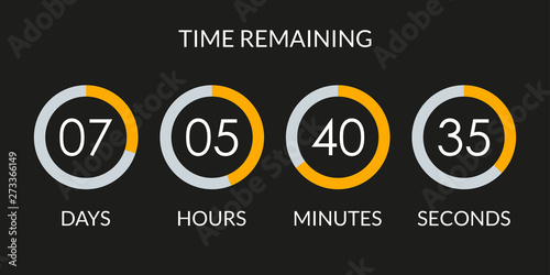 Countdown timer. Time counter with digital scoreboard. Time remaining display. Vector illustration.