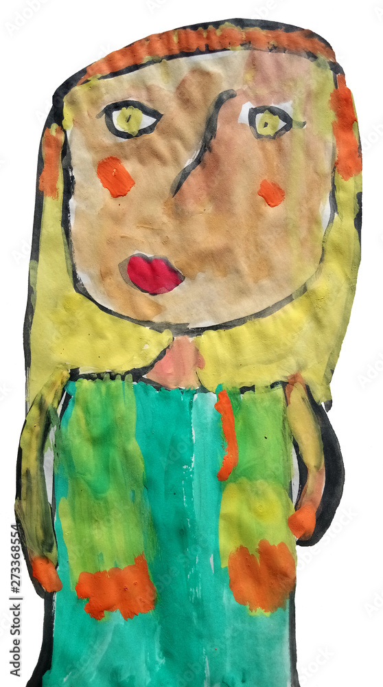 Child's drawing mothers yellow green love Child's drawing mothers yellow green love