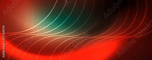 Shiny neon lines template - northern lights glowing blur lines. Futuristic style glow neon 80s disco club or night party techno template