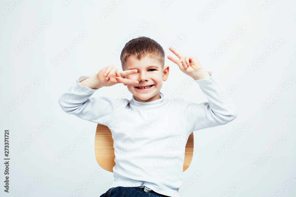 little cute boy on white background gesture smiling close up, lifestyle people concept little cute boy on white background gesture smiling close up, lifestyle people concept