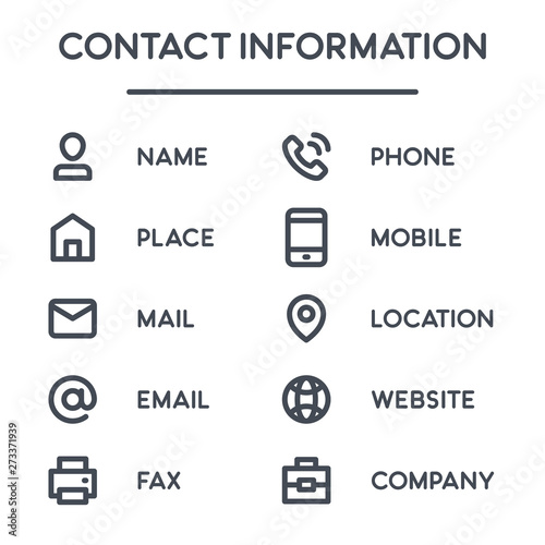 Contact information bold line icons for business card. Info vector symbols and signs. © NikWB