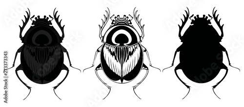 Image of a scarab, which can be used for printing on T-shirts, as a logo or for a tattoo.