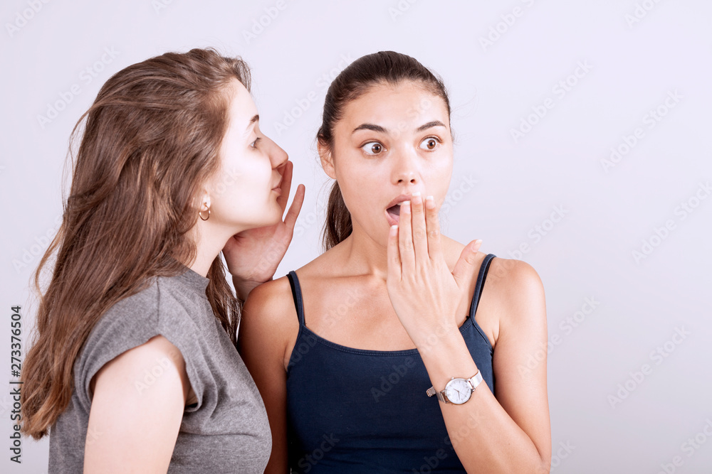 mouth telling gossips on ears to their shocked friend with open mouth who giving impressed, mouth telling gossips on ears to their shocked friend with open mouth who giving impressed,