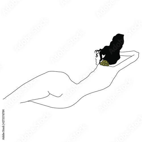 Silhouette of a lying beautiful lady. Hand drawn ink sketch.