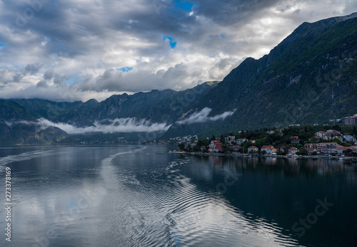 Town of Dobrota and the coastline of Gulf of Kotor in Montenegro