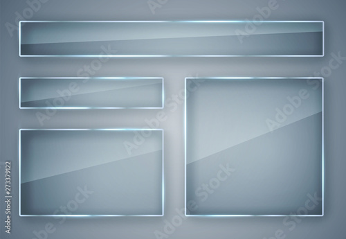 Glass plates set. Glass banners on transparent background. Flat glass. Vector illustration