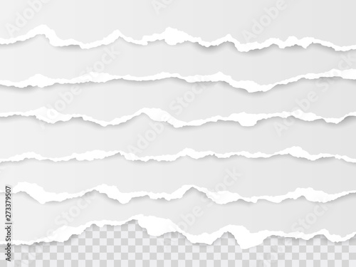 Horizontal torn paper edge. Ripped squared horizontal white paper strips. Vector illustration