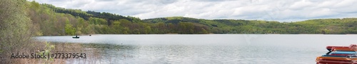 Laacher Lake (Laacher See) Panorama near Abbey Maria Laach (Benediktinerabtei Maria Laach) Rhineland-Palatinate Germany