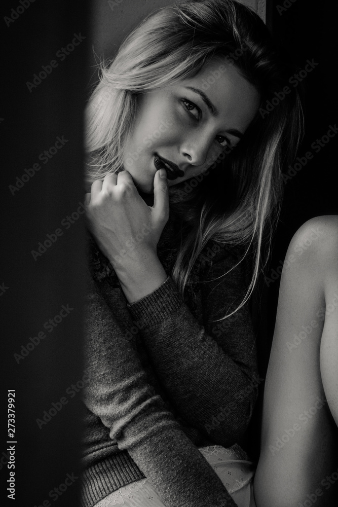 Black and white portrait of young woman Black and white portrait of young woman