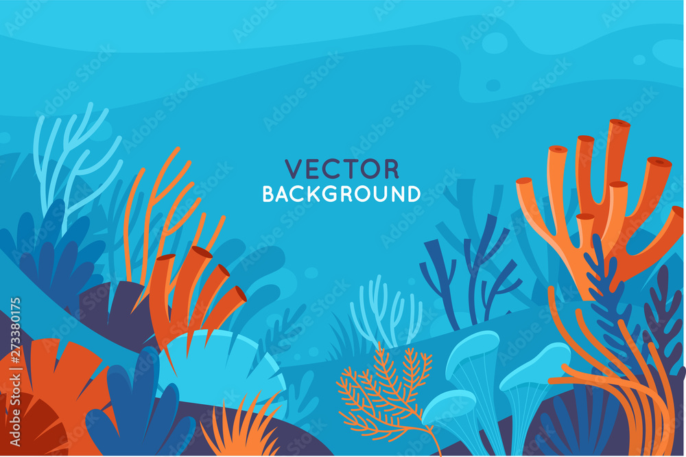 Fototapeta Vector set of social media stories design templates, backgrounds with copy space for text - background with underwater scene and nature