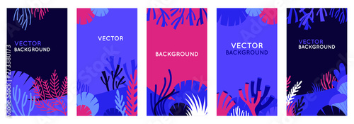 Vector set of social media stories design templates, backgrounds with copy space for text - background with underwater scene and nature