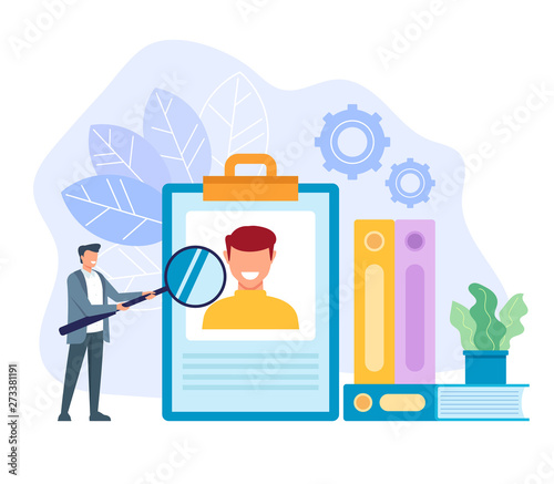 Office workers businessman searching new worker. Head hunter hh recruitment concept. Vector flat cartoon graphic design isolated illustration