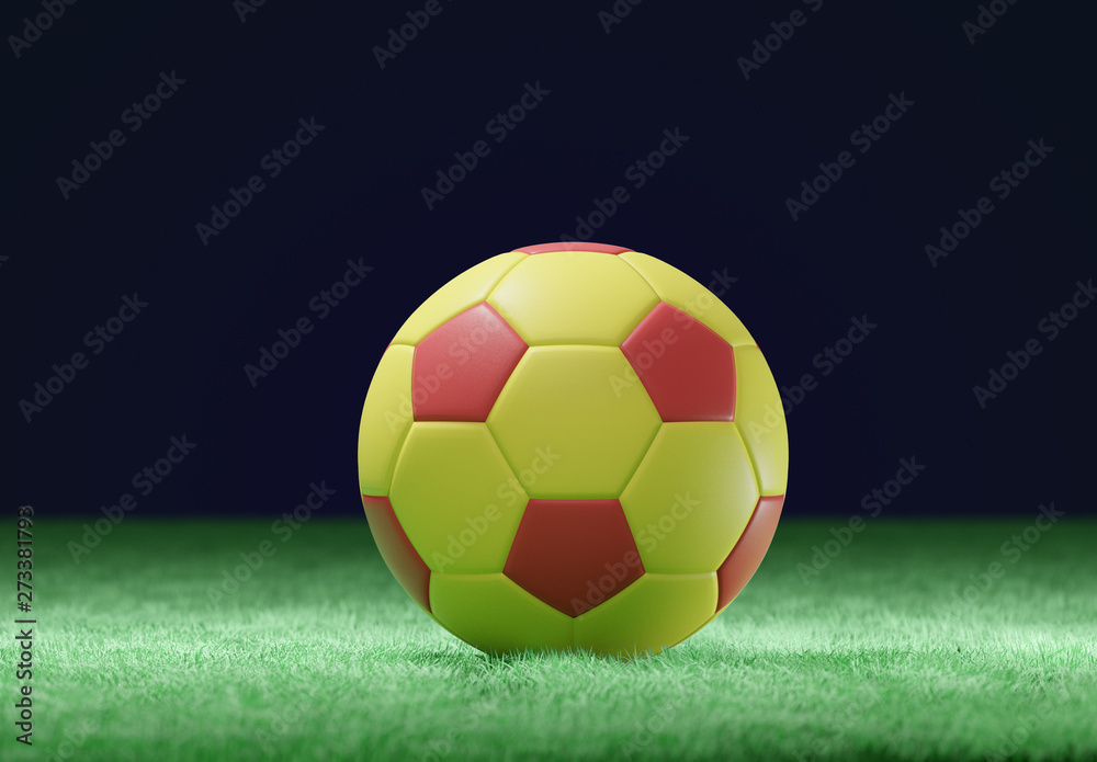 Fototapeta premium Football ball on the field of a stadium - 3d rendering