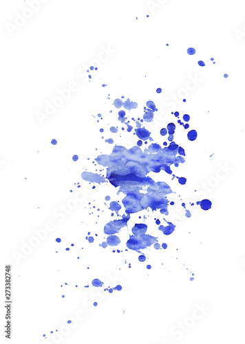 Bright watercolor blue stain drips. Abstract illustration on a white background. Banner for text, grunge element for decoration