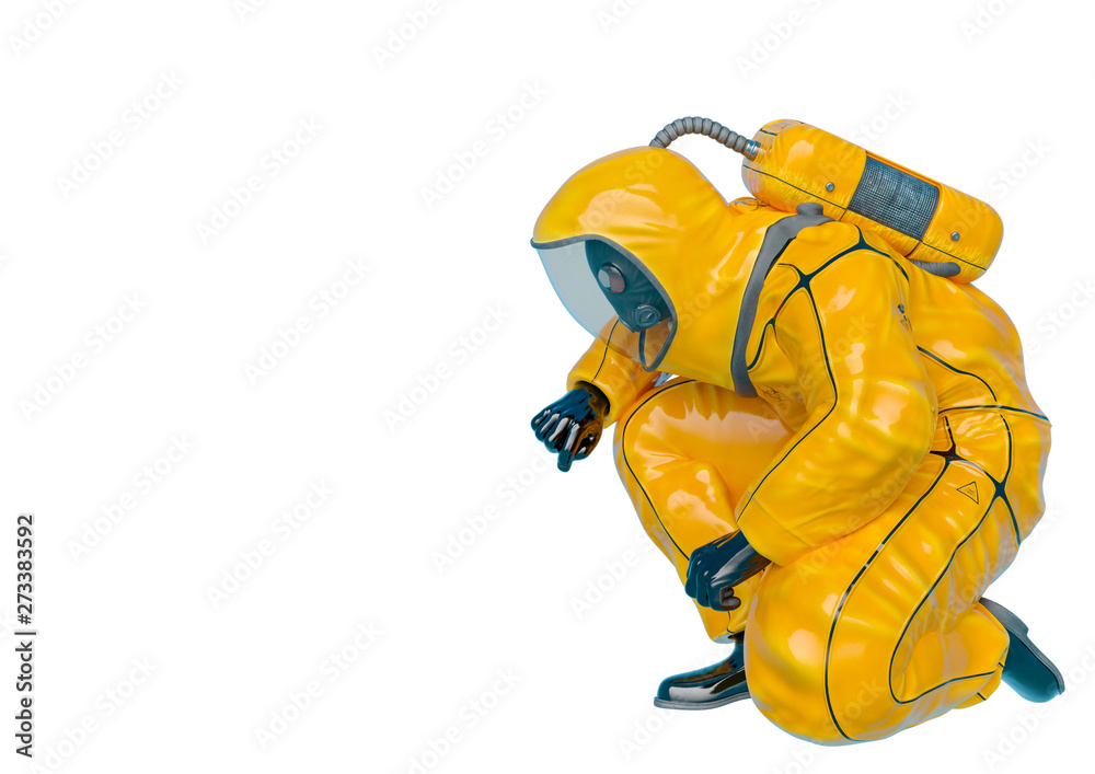 bio hazard man searching in a white background side view bio hazard man searching in a white background side view