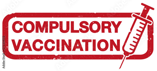 red COMPULSORY VACCINATION rubber stamp print with syringe icon vector illustration