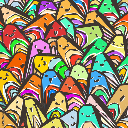 Pattern of a crowd of many different faces. Coloring pages  prints  designs