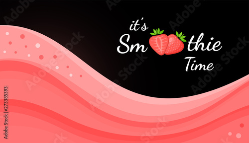 Red smoothie logo fruit shake vector illustration. Fresh smoothies drink or ice cream splash with strawberries smoothie logo for drink energy promo landing page or summer fast food season menu