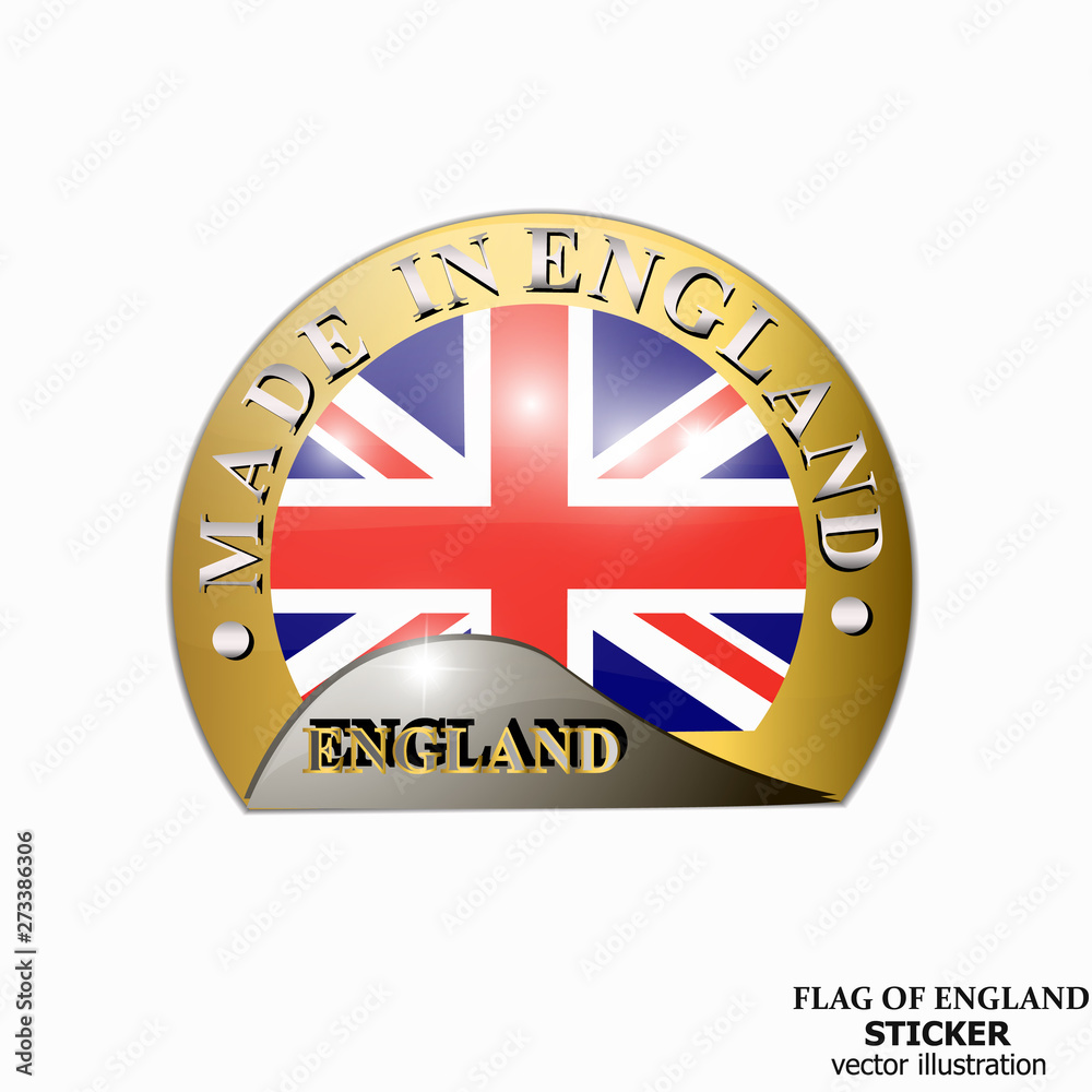 Made in England sticker. Bright sticker with flag of England. Vector illustration with flag. Happy England day sticker. Illustration with white background. Made in England sticker. Bright sticker with flag of England. Vector illustration with flag. Happy England day sticker. Illustration with white background.