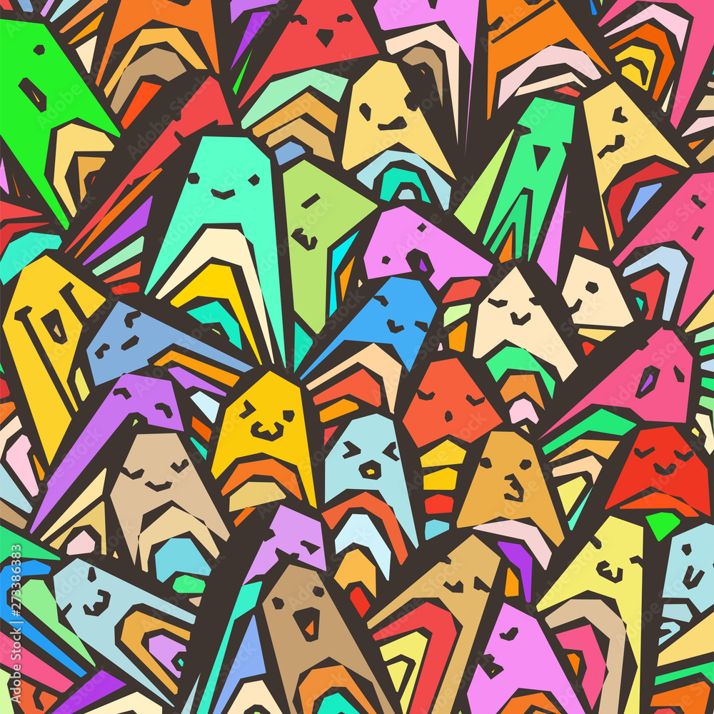 Pattern of a crowd of many different faces. Coloring pages, prints, designs