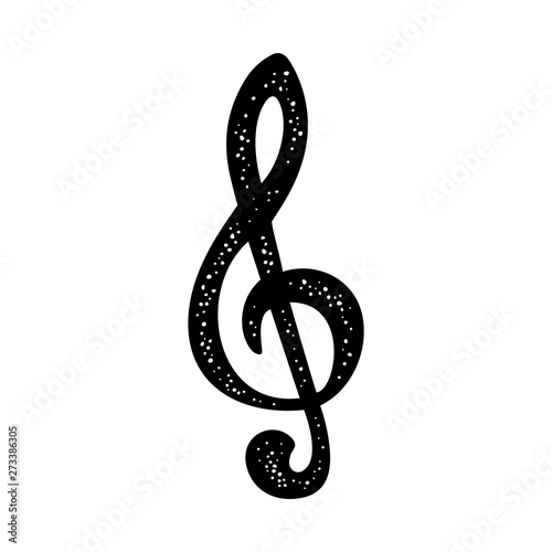 Treble clef music sign. Vector black illustration. Isolated on white