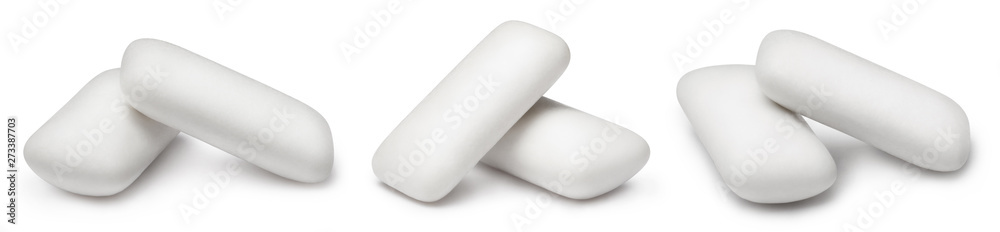 Set of chewing gum pieces, isolated on white background Set of chewing gum pieces, isolated on white background